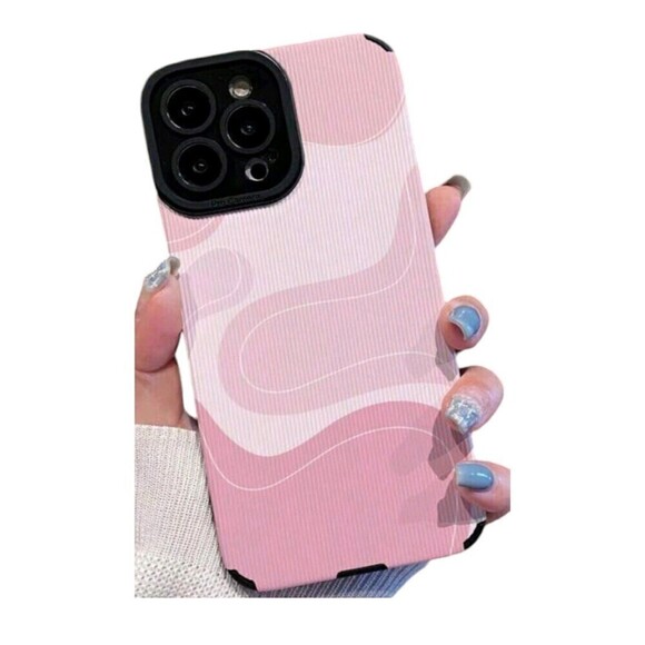 Pink 1pc Striped Pattern 3d Faux Leather Anti-Drop Soft Phone Case Compatible - Picture 2 of 4